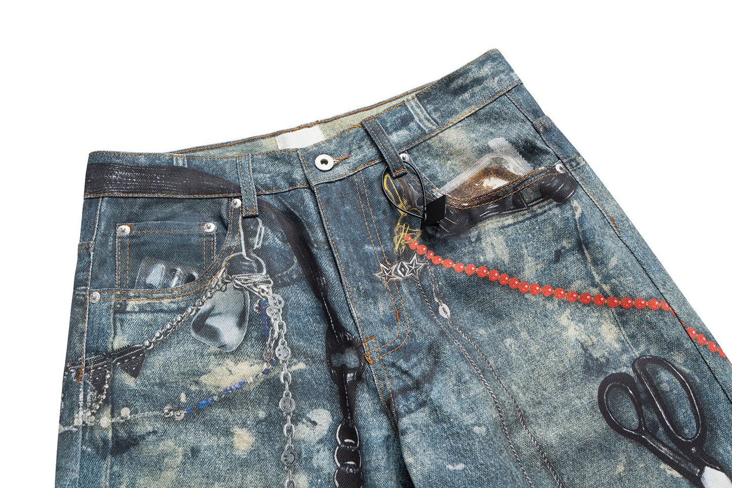 New Fashion Brand 3D Printed Washed Jeans